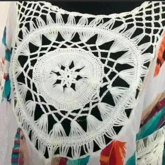 Bohemian Crochet Feather Dream catcher Blouse| Beach Cover  Up‎ Size S - Picture 2 of 3